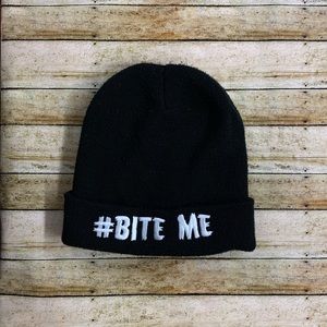 embroidered quote hashtag beanie